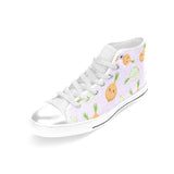 cute onions smiling faces purple background Women's High Top Canvas Shoes White