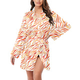 Fire flame watercolor pattern Women's Long Sleeve Belted Night Robe