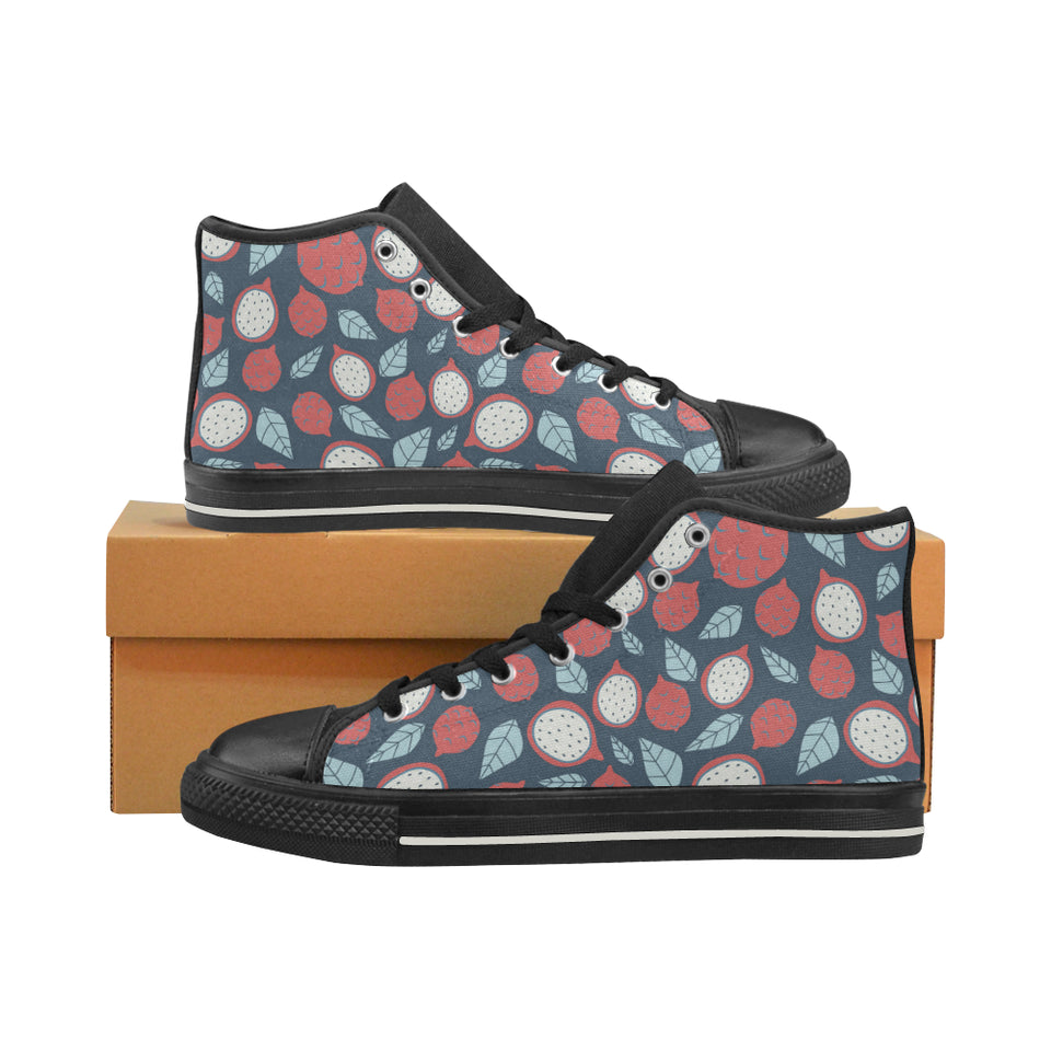 dragon fruits dark blue background Women's High Top Canvas Shoes Black