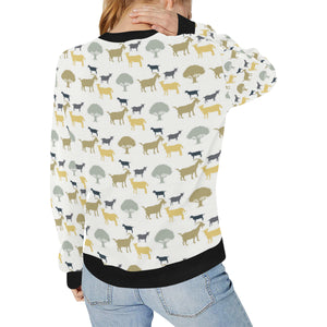 Silhouettes of goat and tree pattern Women's Crew Neck Sweatshirt