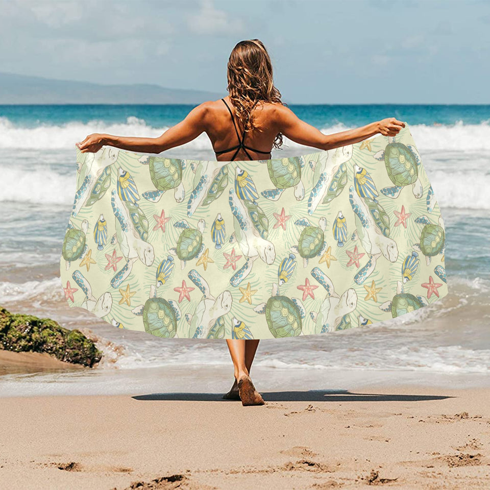 Hand drawn sea turtle fish pattern Beach Towel