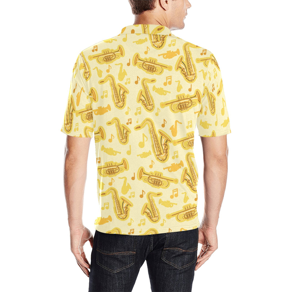 Saxophone cornet pattern yellow background Men's All Over Print Polo Shirt