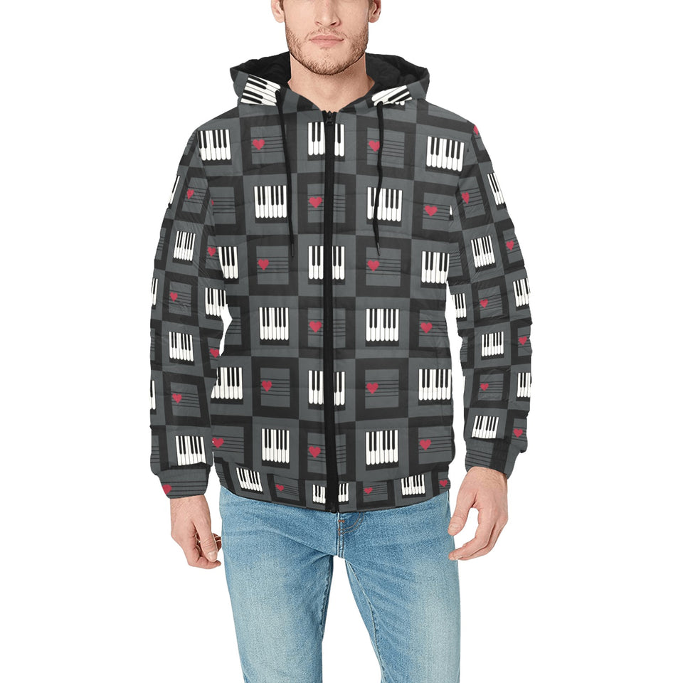 Piano Pattern Print Design 05 Men's Padded Hooded Jacket