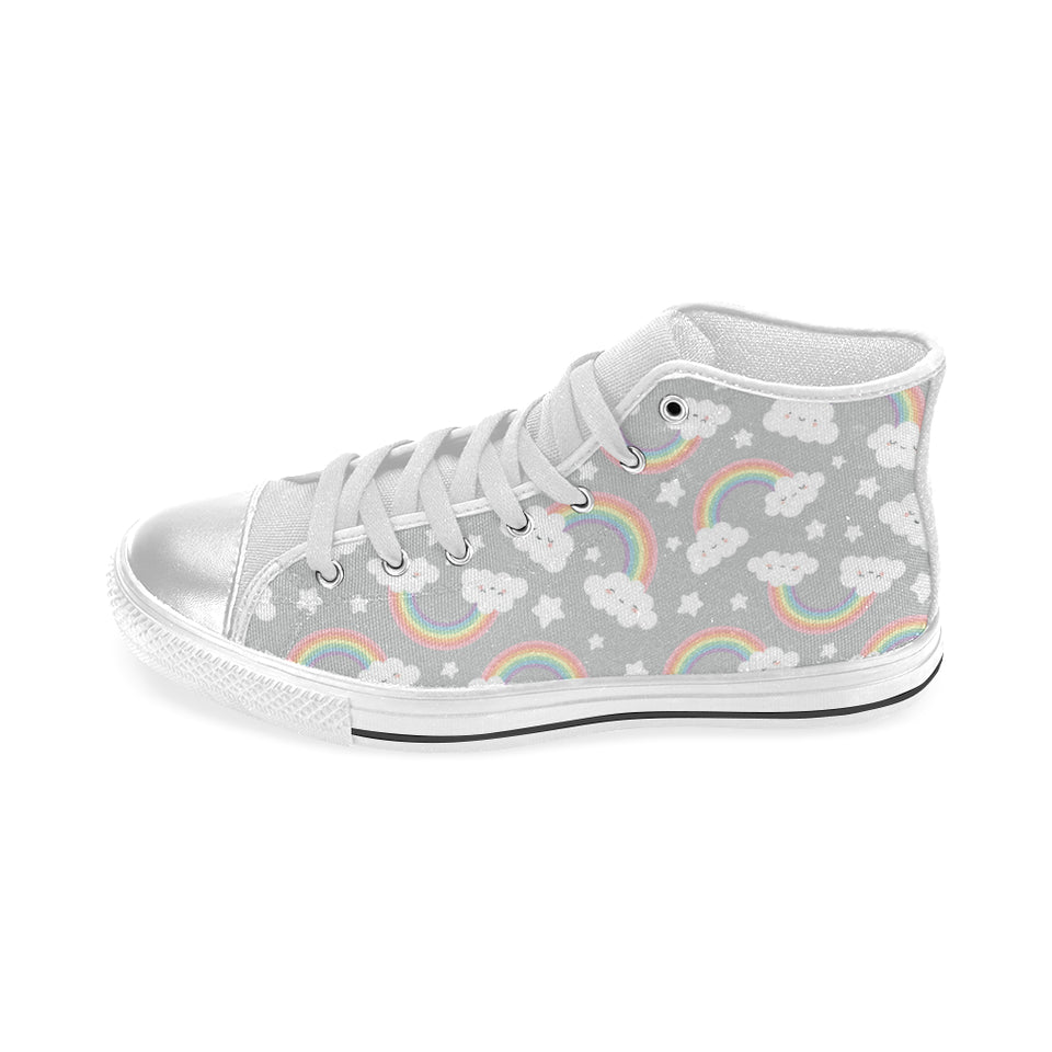 Cute rainbow clound star pattern Women's High Top Canvas Shoes White