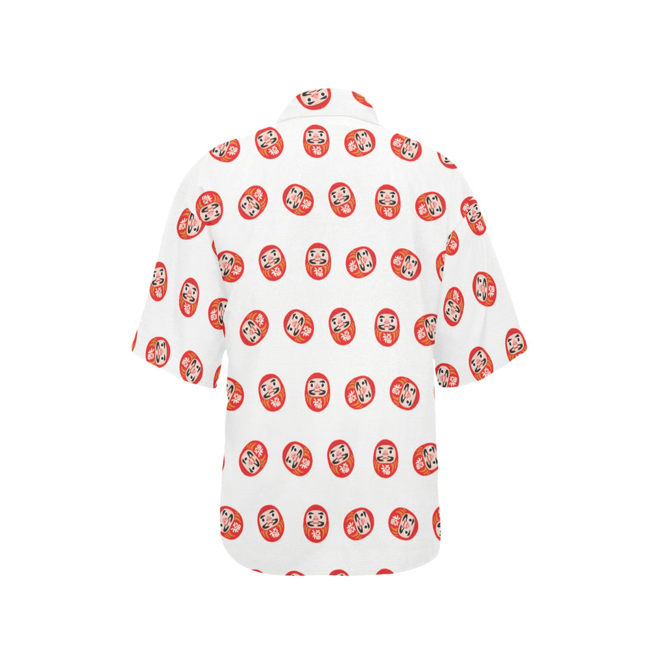 Daruma japanese wooden doll pattern Women's All Over Print Hawaiian Shirt