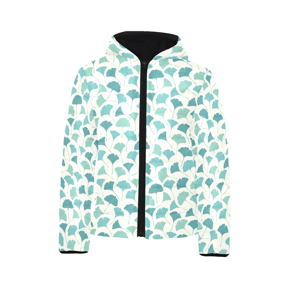 Green ginkgo leaves pattern Kids' Boys' Girls' Padded Hooded Jacket