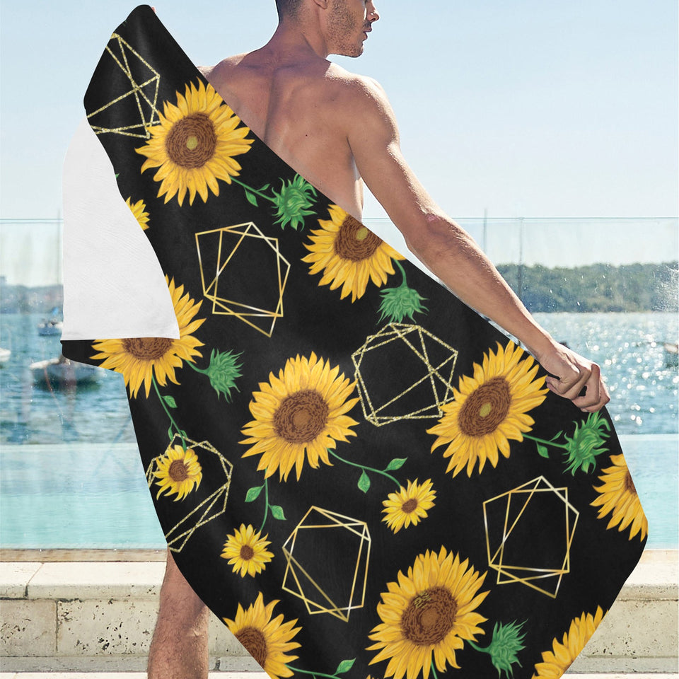sunflower golden polygonal shapes Beach Towel