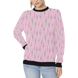 Lavender pattern pink background Women's Crew Neck Sweatshirt