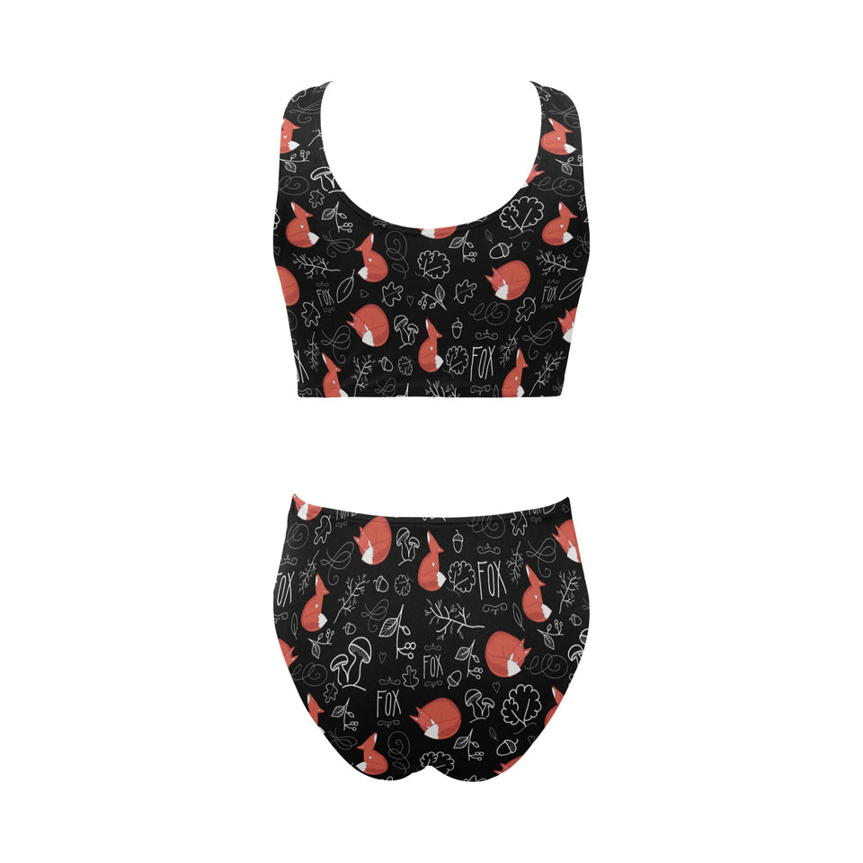 fox sleeping fox pattern Chest Bowknot High Waisted Bikini Swimsuit