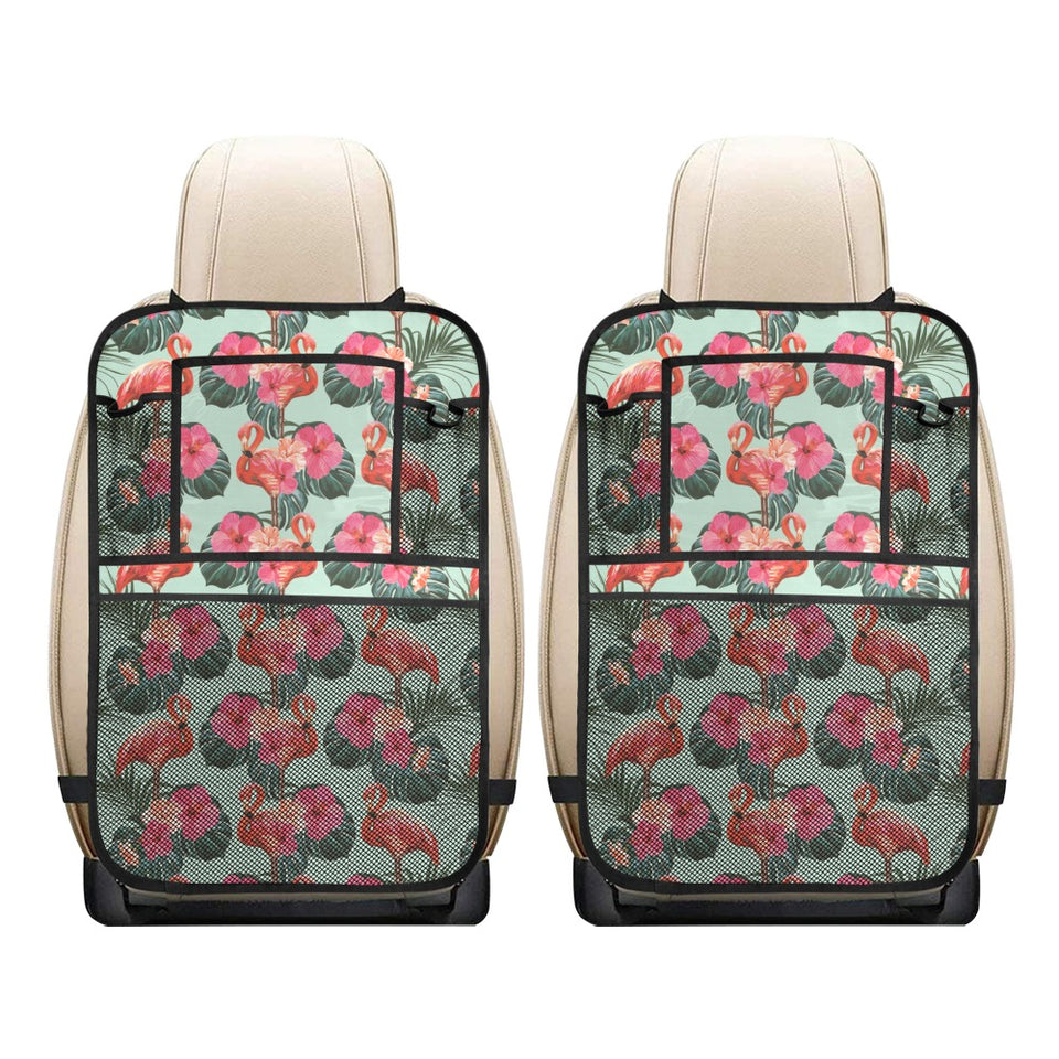 Beautiful flamingo tropical palm leaves hibiscus p Car Seat Back Organizer