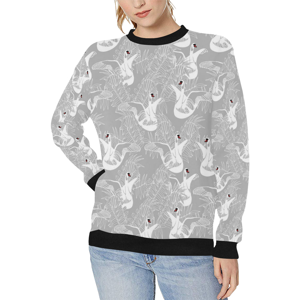 white swan gray background Women's Crew Neck Sweatshirt