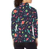 colorful space pattern planet star Women's Long Sleeve Polo Shirt