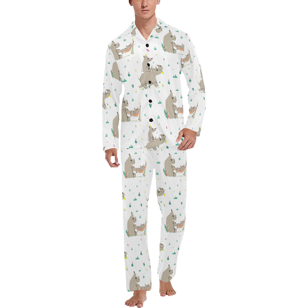 Cute Rhino pattern background Men's Long Pajama Set