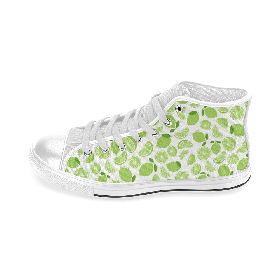 Lime design pattern Men's High Top Canvas Shoes White