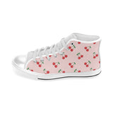 cherry pattern pink background Men's High Top Canvas Shoes White