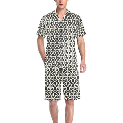 Coffee bean abstract modern pattern Men's V-Neck Short Pajama Set