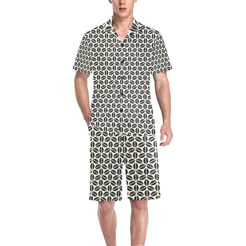 Coffee bean abstract modern pattern Men's V-Neck Short Pajama Set
