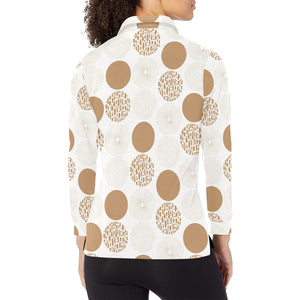 Gold Texture mushroom pattern Women's Long Sleeve Polo Shirt