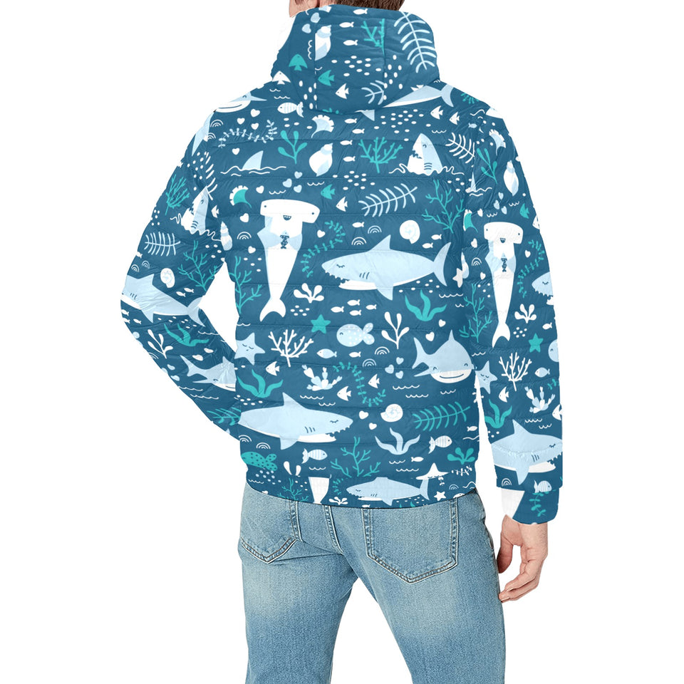 Cute shark pattern Men's Padded Hooded Jacket