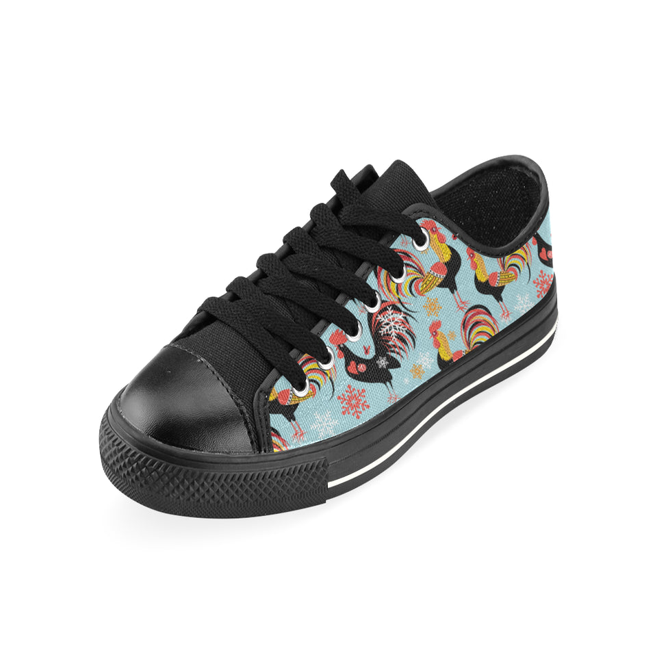 Rooster chicken cock snowfalke Men's Low Top Canvas Shoes Black