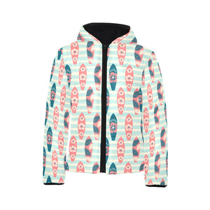 Surfboard Pattern Print Design 02 Kids' Boys' Girls' Padded Hooded Jacket