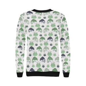 Chameleon lizard succulent plant pattern Women's Crew Neck Sweatshirt