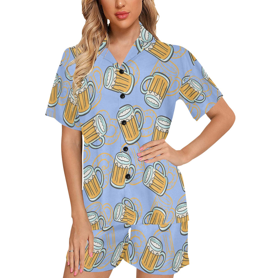 Beer pattern Women's V-Neck Short Pajama Set