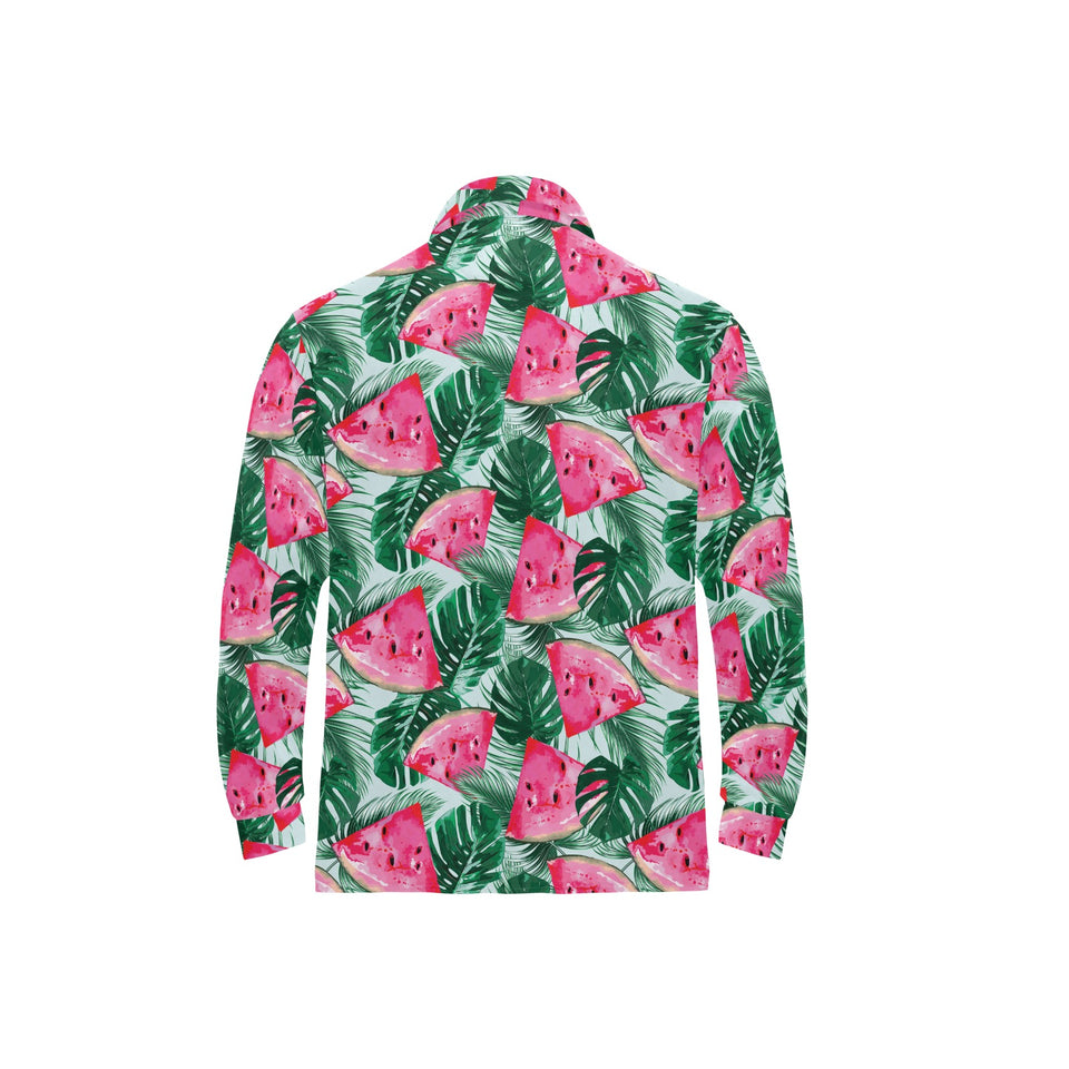 Watermelons tropical palm leaves pattern Men's Long Sleeve Polo Shirt