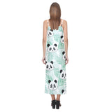 Panda pattern tropical leaves background V-Neck Open Fork Long Dress