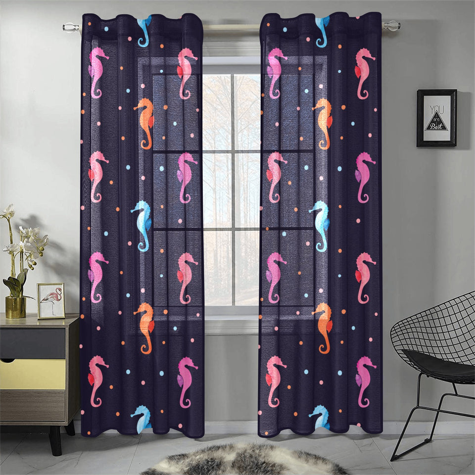 Watercolor colorful seahorse pattern Gauze Curtain