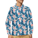 Hibiscus Pattern Print Design 02 Men's Long Sleeve Polo Shirt