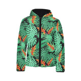 heliconia flower palm monstera leaves black backgr Kids' Boys' Girls' Padded Hooded Jacket