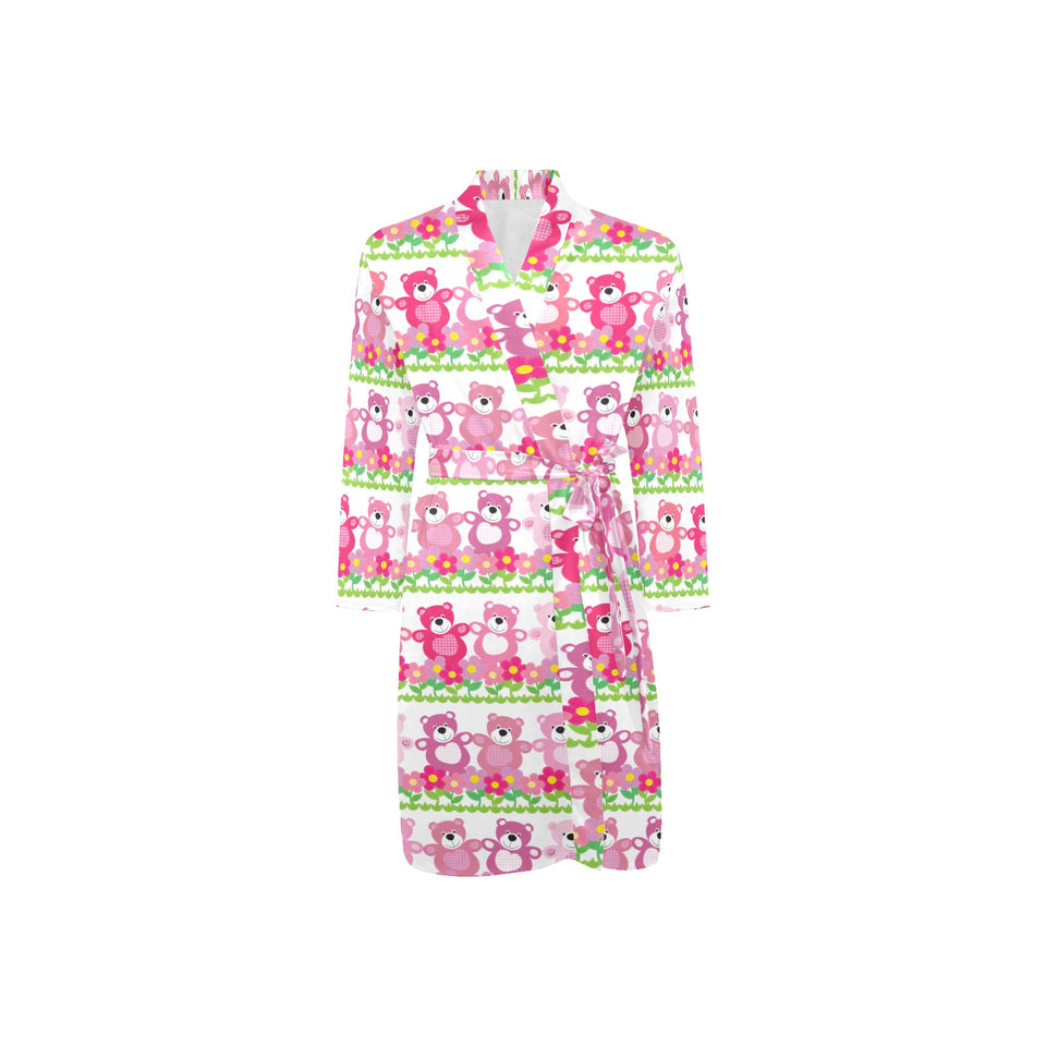 Teddy Bear Pattern Print Design 04 Men's Long Sleeve Belted Night Robe