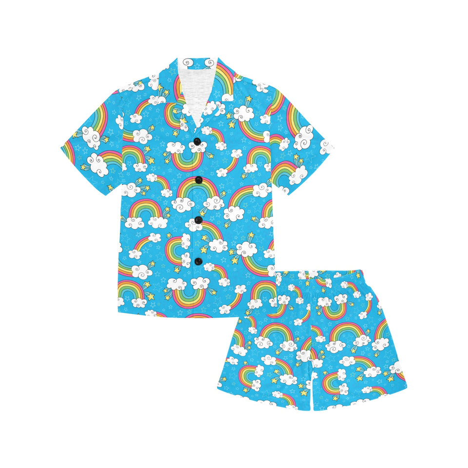Rainbows Sky Clouds Pattern Kids' Boys' Girls' V-Neck Short Pajama Set