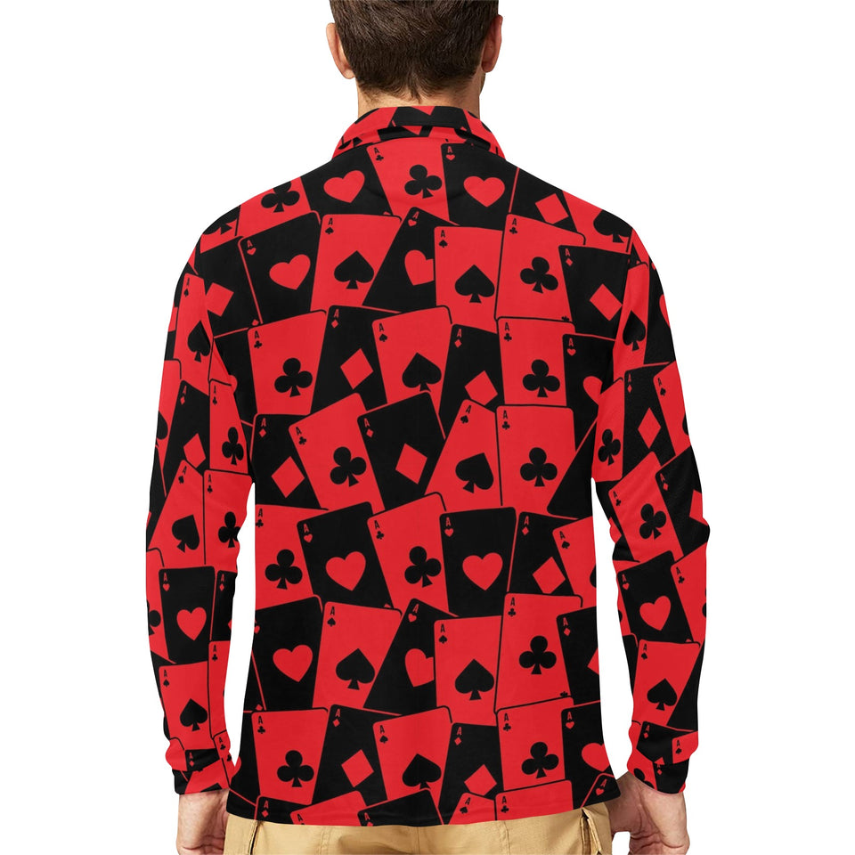 Casino Cards Suits Pattern Print Design 02 Men's Long Sleeve Polo Shirt