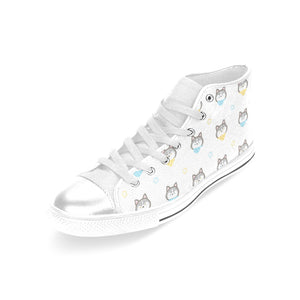 Cute Siberian Husky pattern Women's High Top Canvas Shoes White
