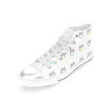 Cute Siberian Husky pattern Women's High Top Canvas Shoes White