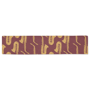 Hand drawn gold saxophone red background Table Runner