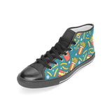 French fries red paper box pattern Women's High Top Canvas Shoes Black