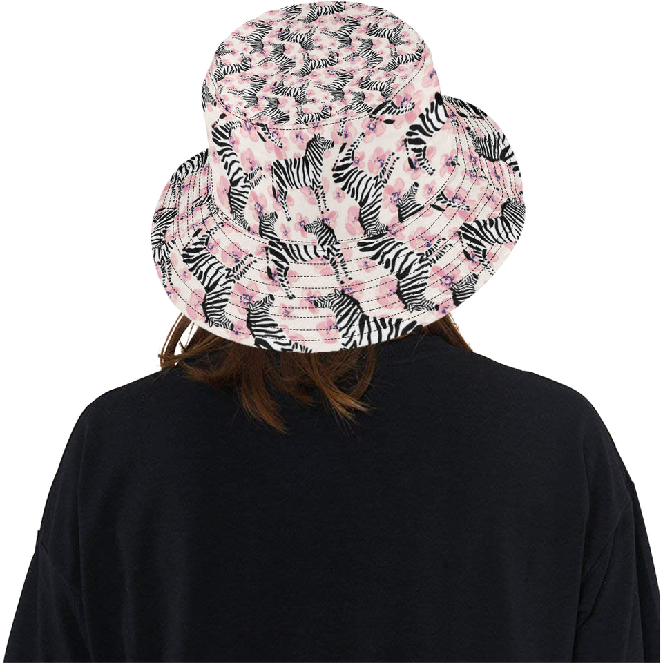 Zebra pink flower background Unisex Bucket Hat