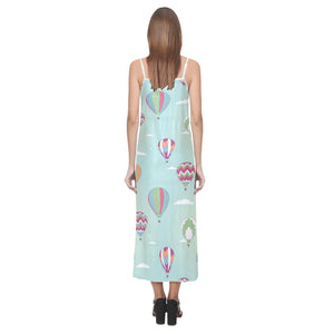 Hot Air Balloon design Pattern V-Neck Open Fork Long Dress