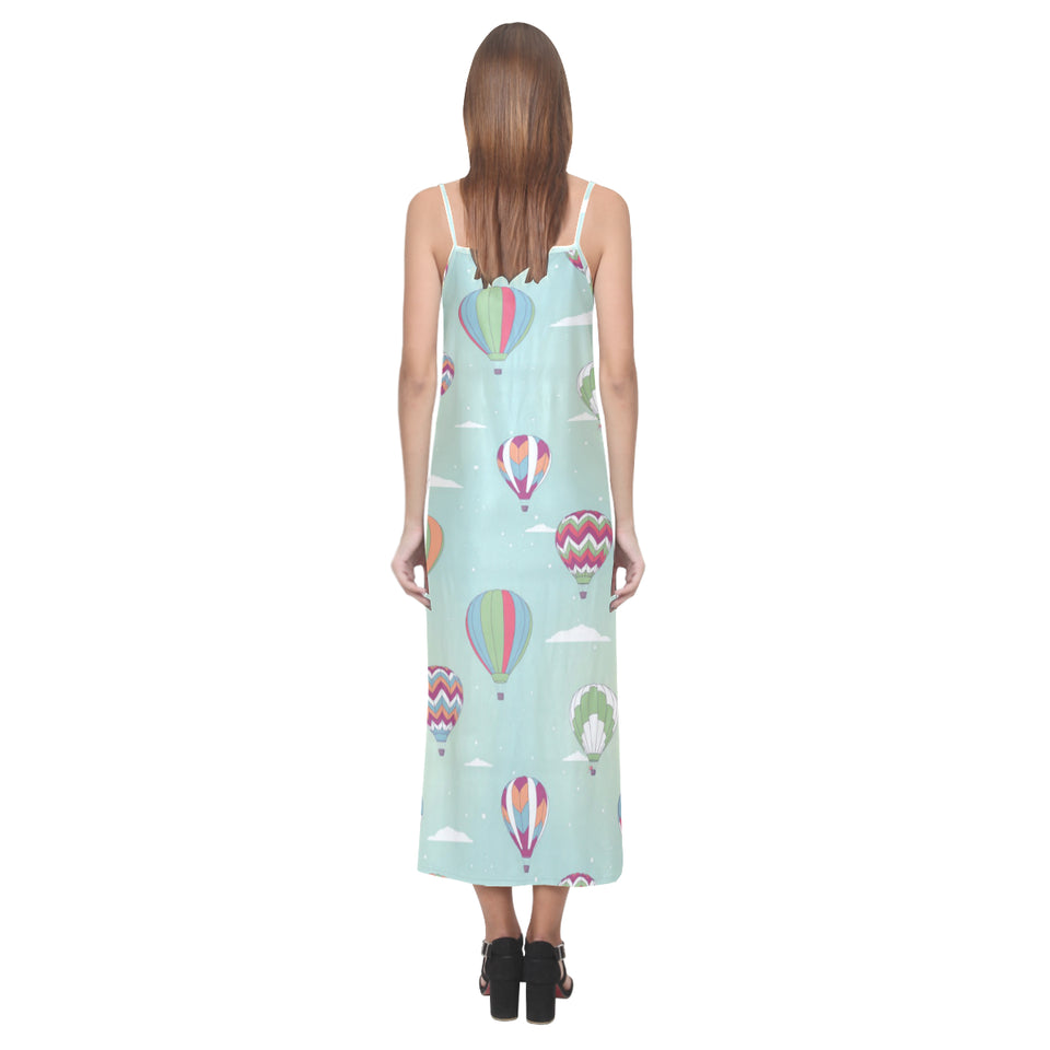 Hot Air Balloon design Pattern V-Neck Open Fork Long Dress