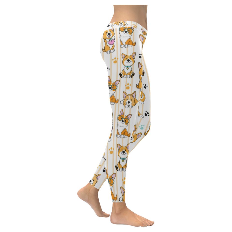 Cute dog corgi striped background pattern Women's Legging Fulfilled In US