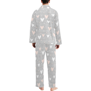 Heart pattern gray background Men's Long Pajama Set