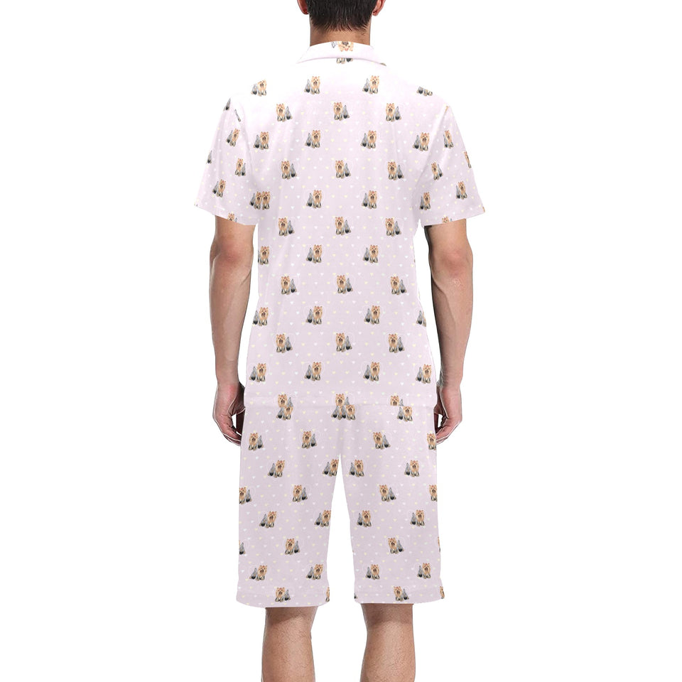 Yorkshire Terrier Pattern Print Design 02 Men's V-Neck Short Pajama Set