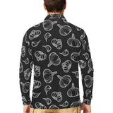 Garlic pattern black background Men's Long Sleeve Polo Shirt