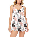 Pig Pattern Print Design 05 Chest Sexy Pleated Two Piece Swim Dress