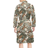Monkey tropical leaves background Men's Long Sleeve Belted Night Robe