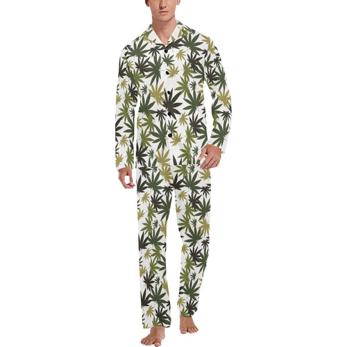Canabis Marijuana Weed Pattern Print Design 05 Men's Long Pajama Set