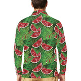 Watermelons tropical palm leaves pattern backgroun Men's Long Sleeve Polo Shirt